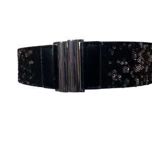 Sequin Statement Belt Black Silver Stretch Wide waist Whimsigoth Punk Sz Small